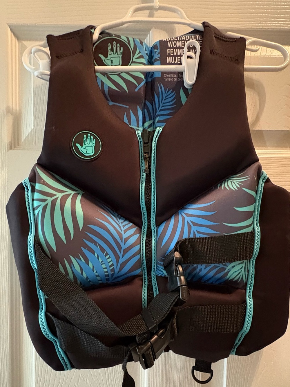 Women's Teal & Black Leaf Print Life Jacket